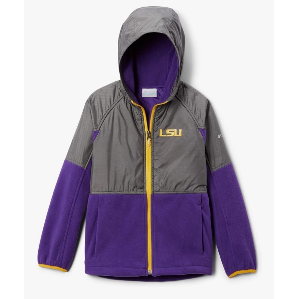 Columbia LSU Tigers Fleece Hooded Jacket Youth Size Large Purple Yellow